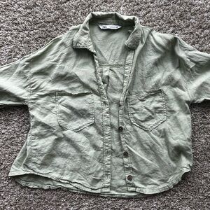 Zara Olive Green Button-Up Shirt